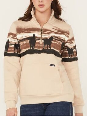 Wrangler Retro Horse Print Half Zip Pullover Sweatshirt New Ranch Country Barn